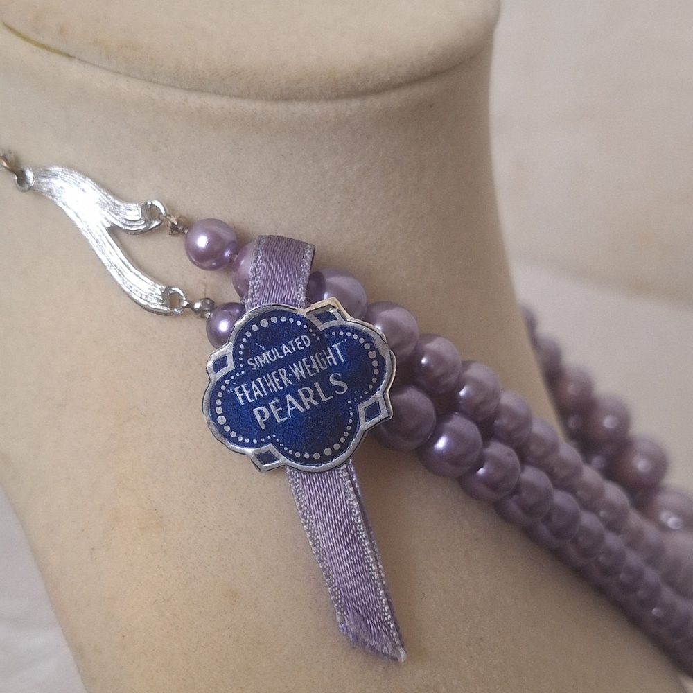 VTG Paul Morris 2 Strand Simulated Pearls Lavender & Dark Purple 16" Necklace - Picture 10 of 10